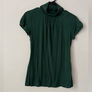 Banana Republic Green Pleated Peter Pan Collar Stretch Blouse